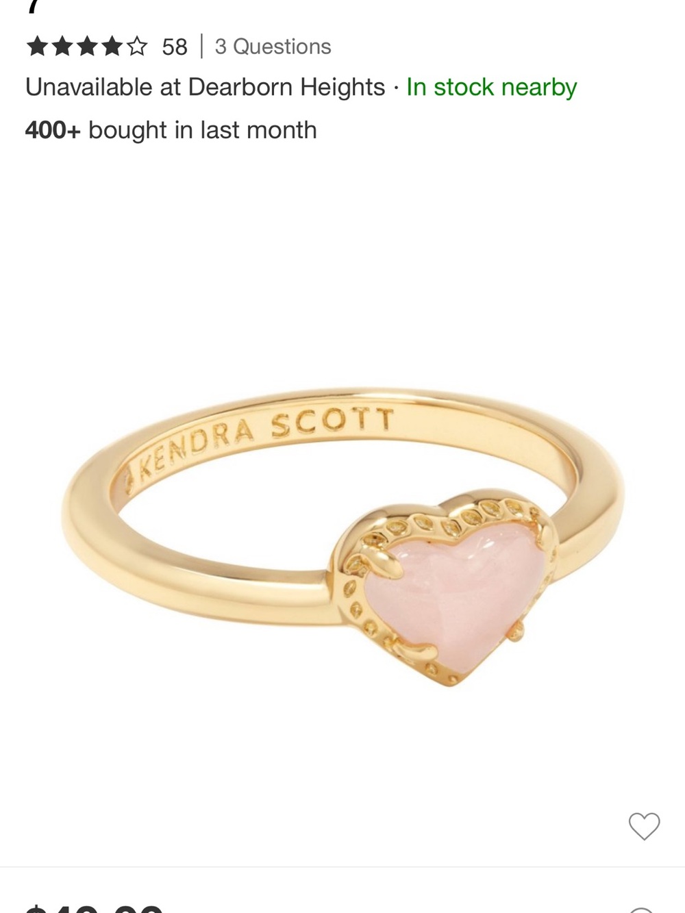 Kendra Scott Gold Ring with Pink Heart Stone